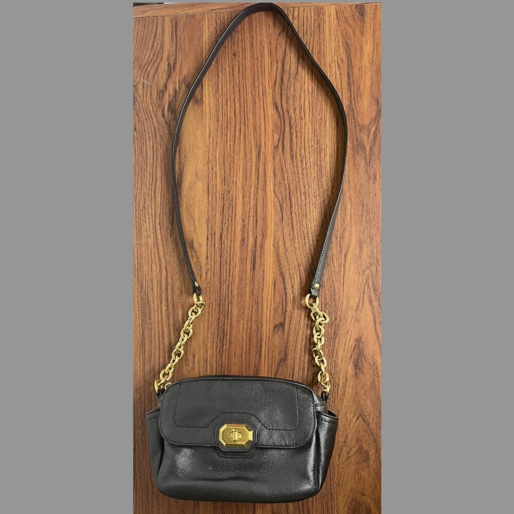 Coach Black Campbell Turnlock Leather Crossbody Camera Bag Chain Strap F24843